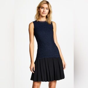 Rebecca Taylor Navy Lace Black Silk Blend sleeveless mini dress